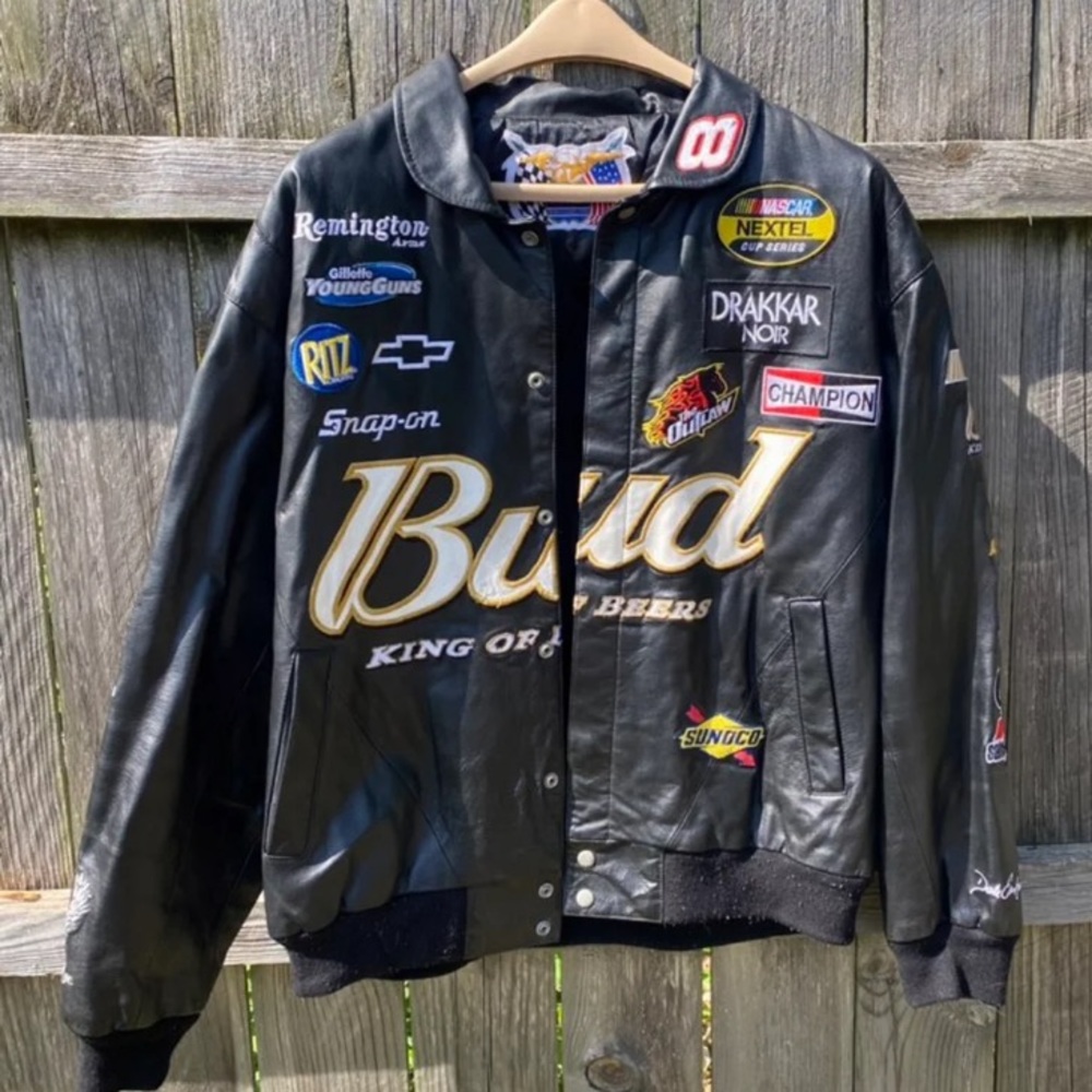 Budweiser Racing Jacket Jeff Hamilton Collection Black Embroidered Sz XL